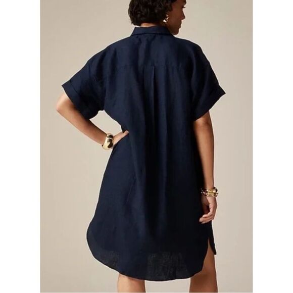 J. Crew NWT Capitaine Shirtdress in Navy Linen Size XS - Belt Not Included - Picture 2 of 11